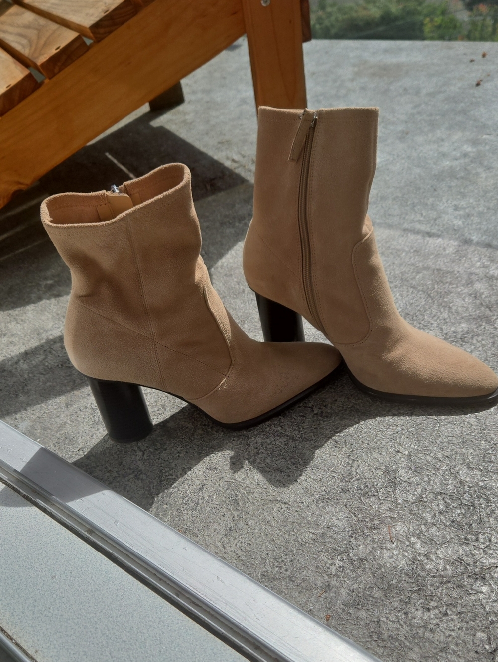 Zara Beige Suede Block Heel Ankle Boots